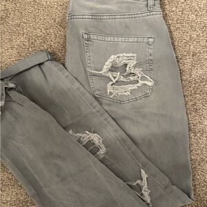 American Eagle Outfitters High Rise Distressed Gray Jeans